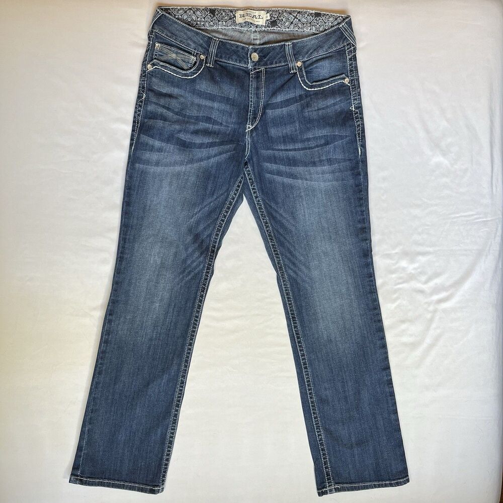 Ariat Real Denim Womens 34R 36x32 Mid Rise Straight Jeans Dark Wash Western
